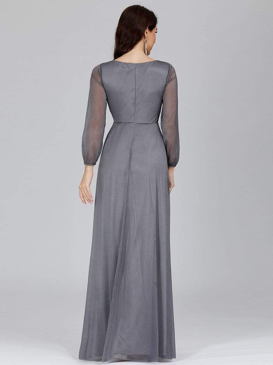 Sleek Shimmer V-Neck Evening Gown With Long Sleeves