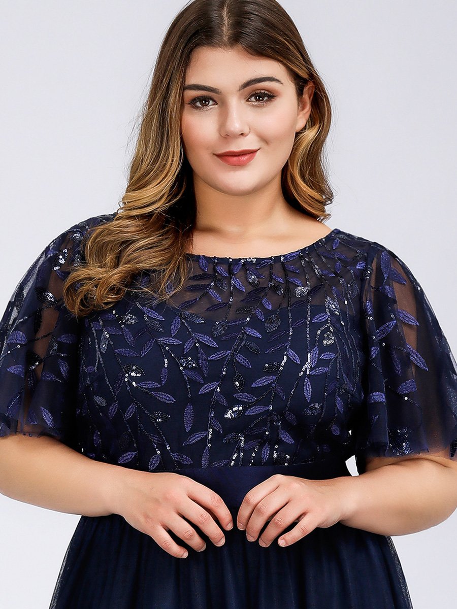Shimmering Evening Gown with Ruffle Sleeves and Belt Detail