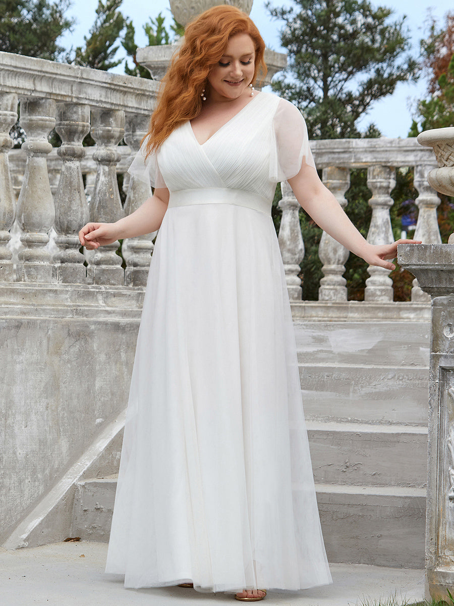A-Line Floor-Length Women's Bridesmaid Dress with V-Neck and Flutter Sleeves