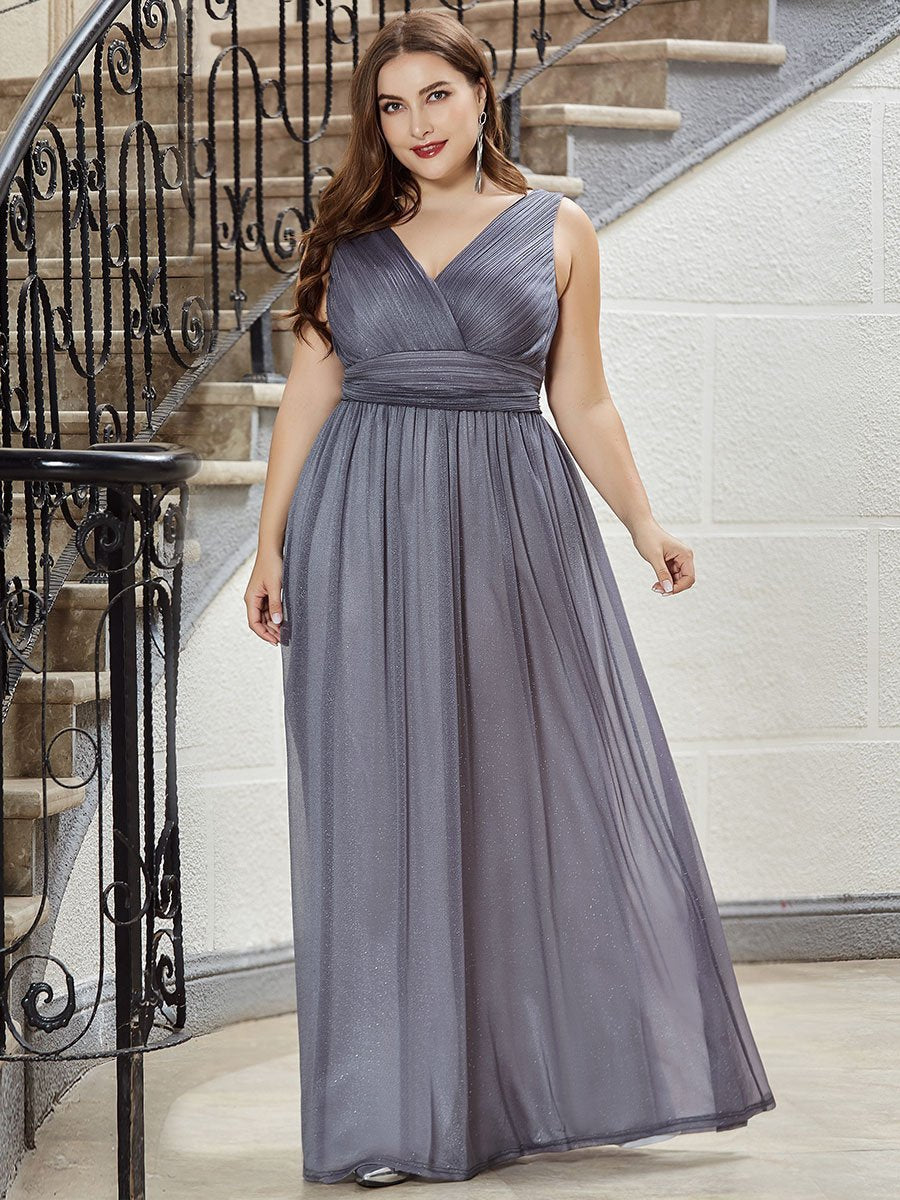 Sparkling Floor Length Evening Gown with Double V-Neck for Special Occasions