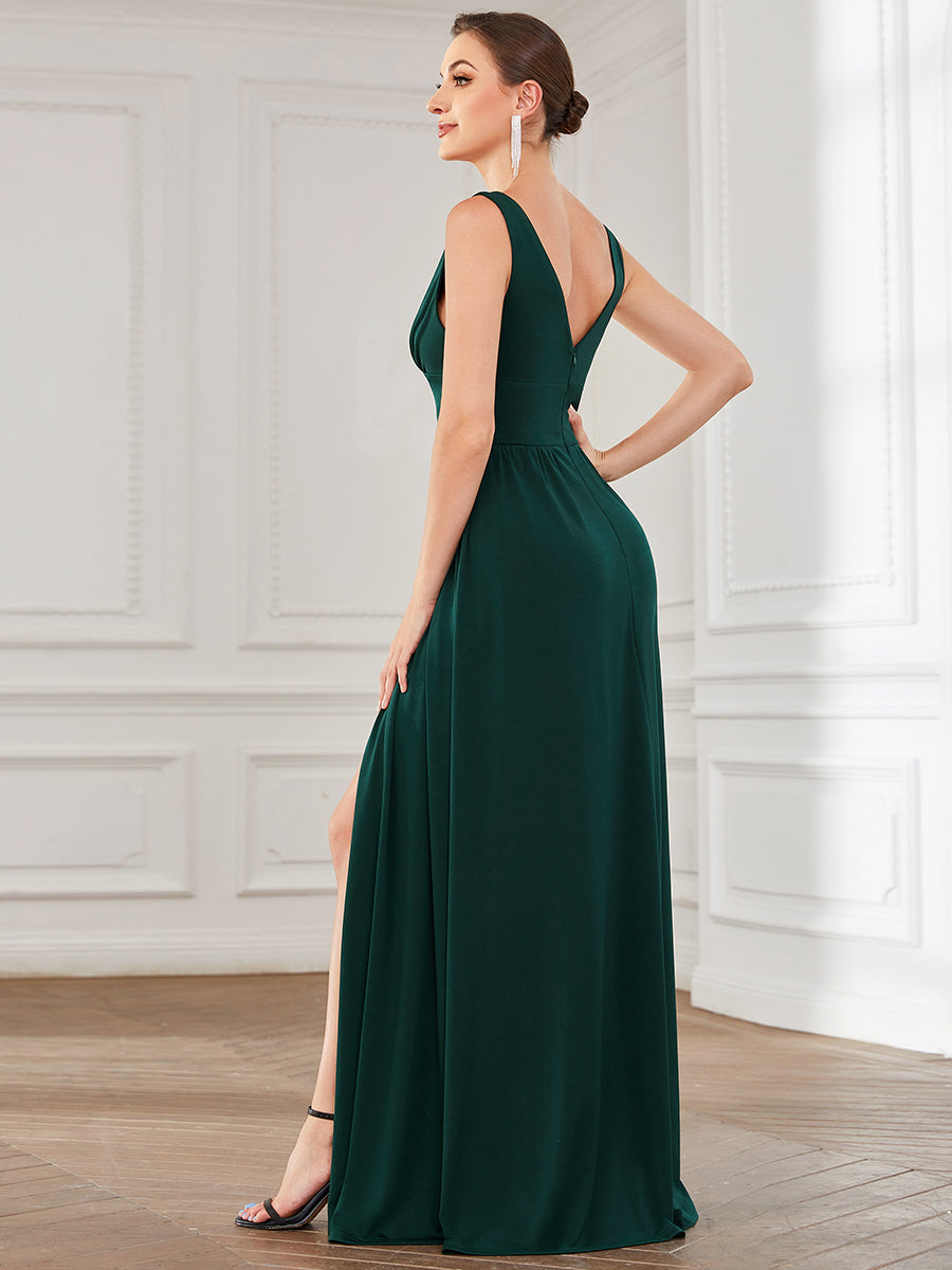 Elegant Deep V-Neck Sleeveless A-Line Bridesmaid Dress