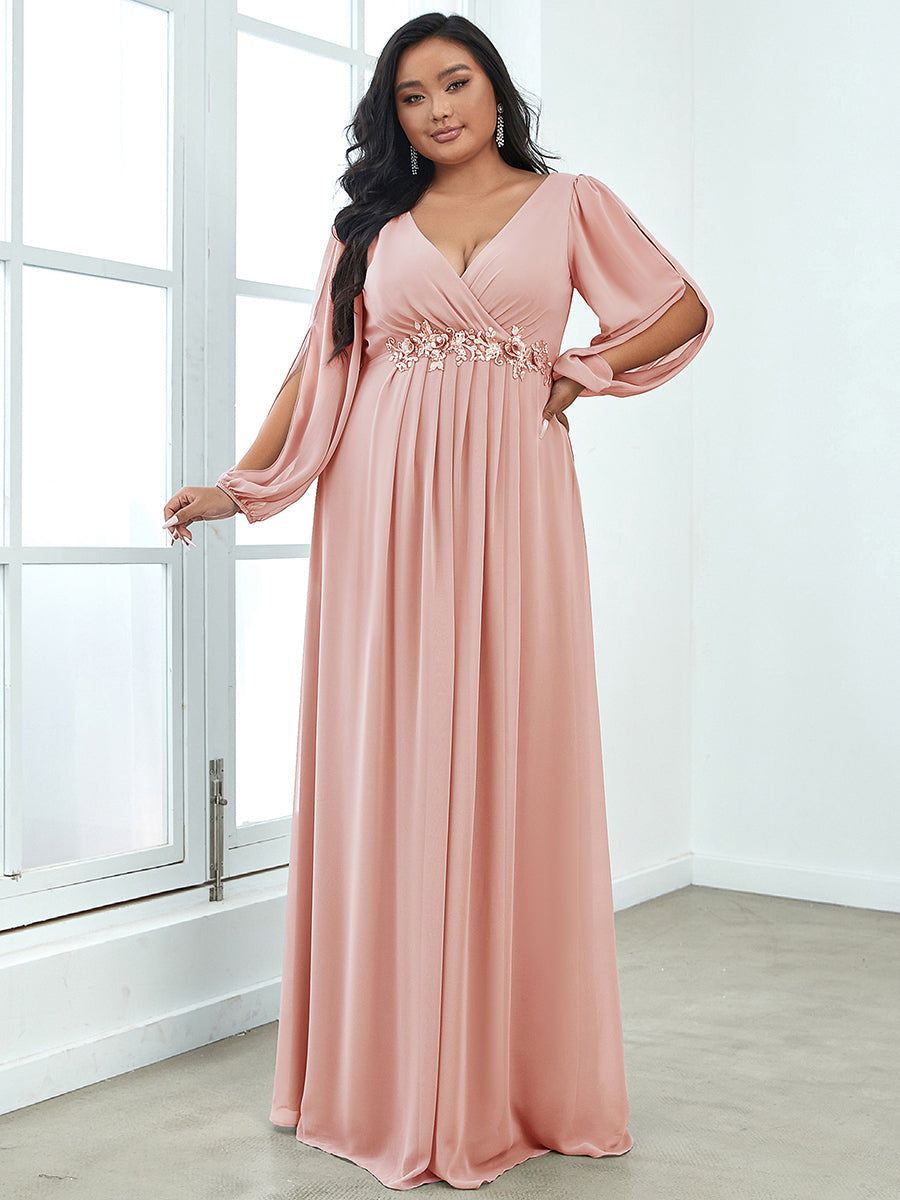 Elegant Chiffon Evening Gown for Plus Size Women with Lantern Sleeves