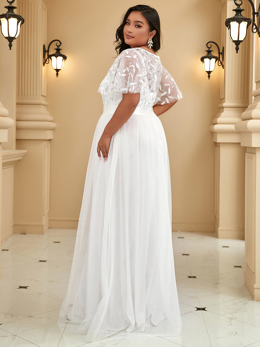 Shimmering Evening Gown with Ruffle Sleeves and Belt Detail