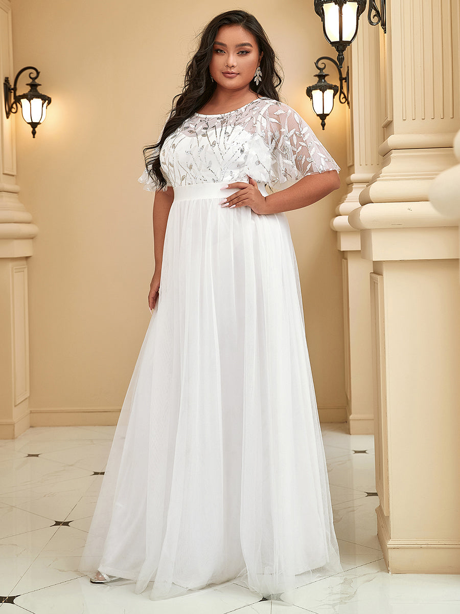 Shimmering Evening Gown with Ruffle Sleeves and Belt Detail