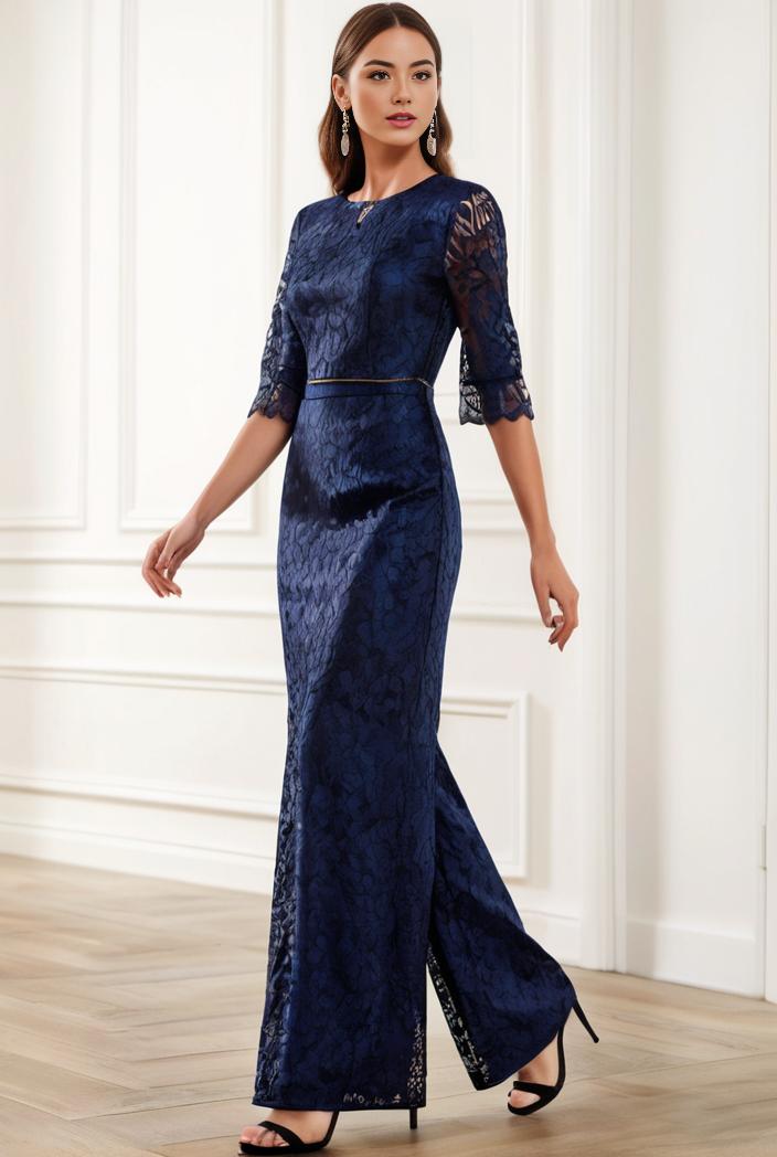 3 4 sleeve bodycon plunging back sequin evening dress 138671