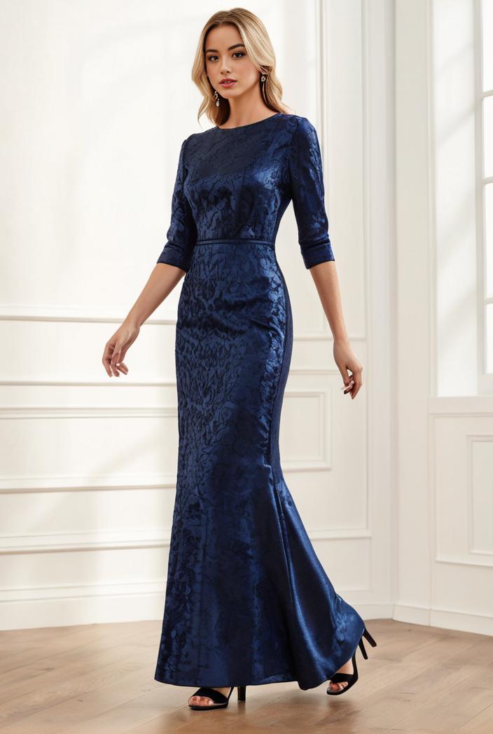 3 4 sleeve bodycon plunging back sequin evening dress 138672