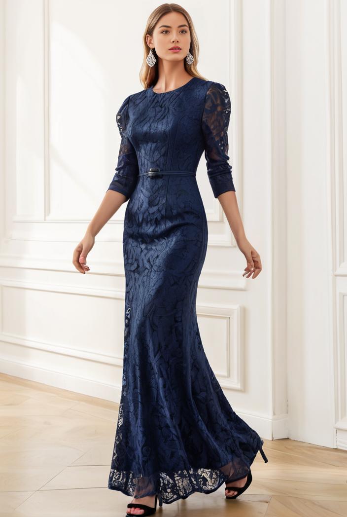 3 4 sleeve bodycon plunging back sequin evening dress 138675