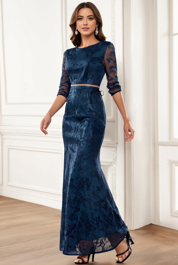 3 4 sleeve bodycon plunging back sequin evening dress 138677