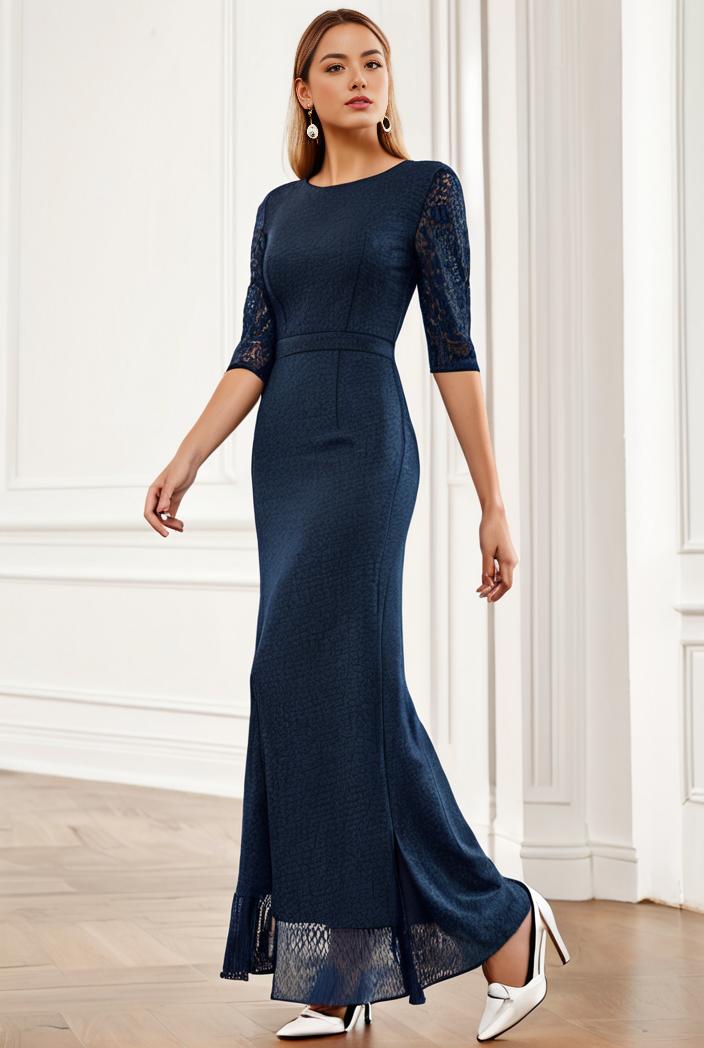 3 4 sleeve bodycon plunging back sequin evening dress 138678