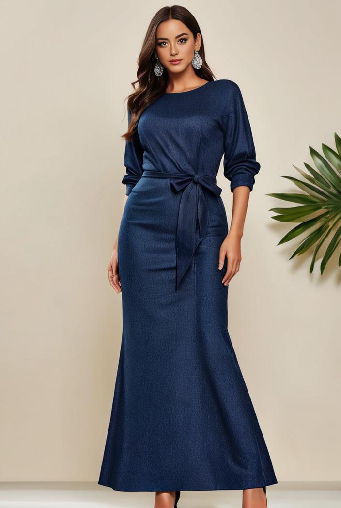 3 4 sleeve bodycon plunging back sequin evening dress 138685