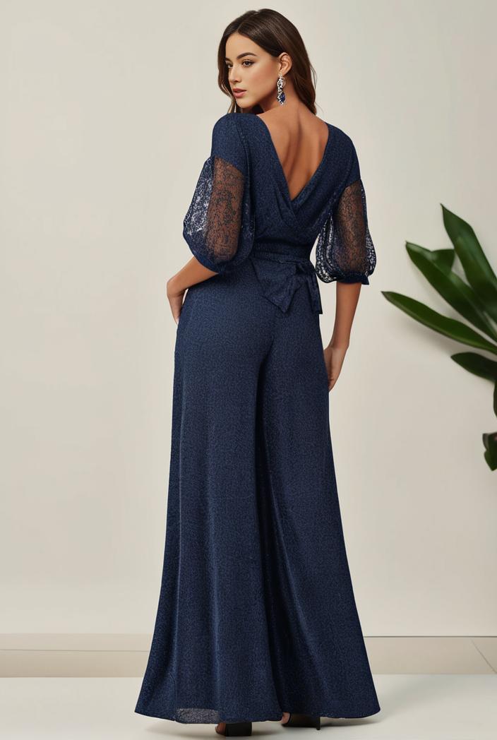 3 4 sleeve bodycon plunging back sequin evening dress 138696