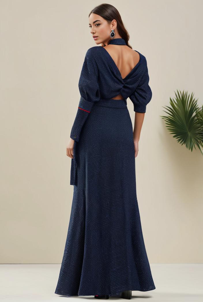 3 4 sleeve bodycon plunging back sequin evening dress 138698