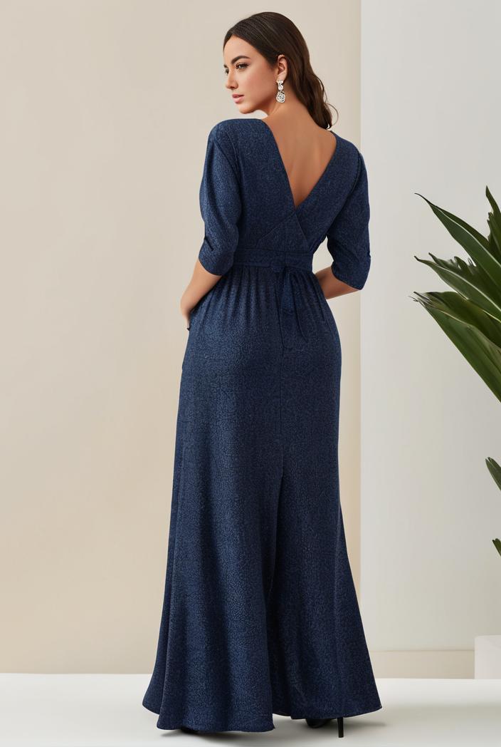 3 4 sleeve bodycon plunging back sequin evening dress 138699