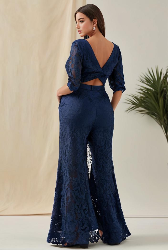 3 4 sleeve bodycon plunging back sequin evening dress 138700
