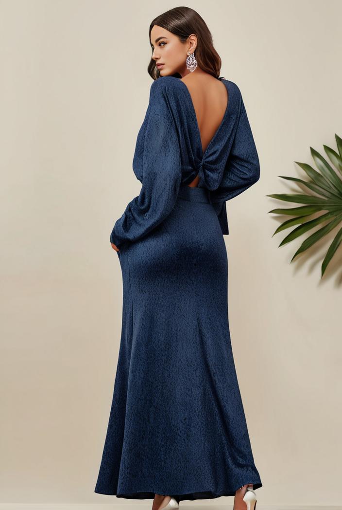 3 4 sleeve bodycon plunging back sequin evening dress 138701