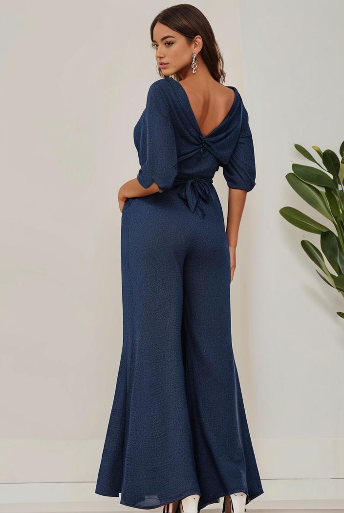 3 4 sleeve bodycon plunging back sequin evening dress 138702