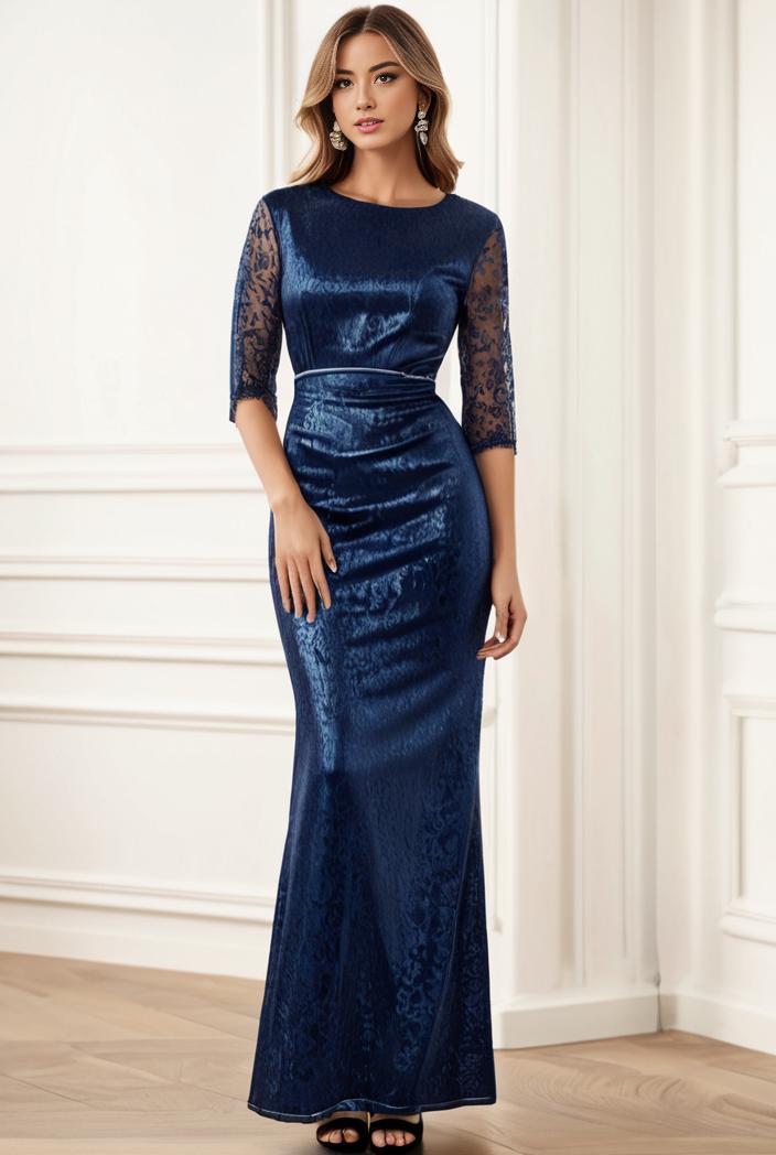 3 4 sleeve bodycon plunging back sequin evening dress 138717