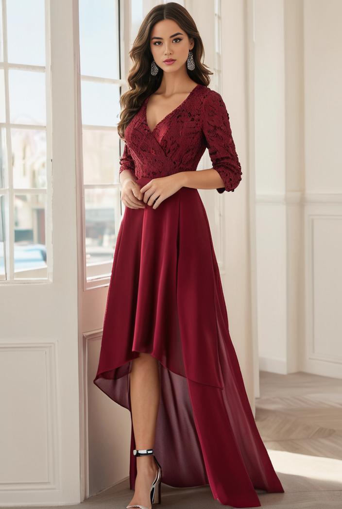 3 4 sleeve sheer sequin stripe high low hem evening dress 138733