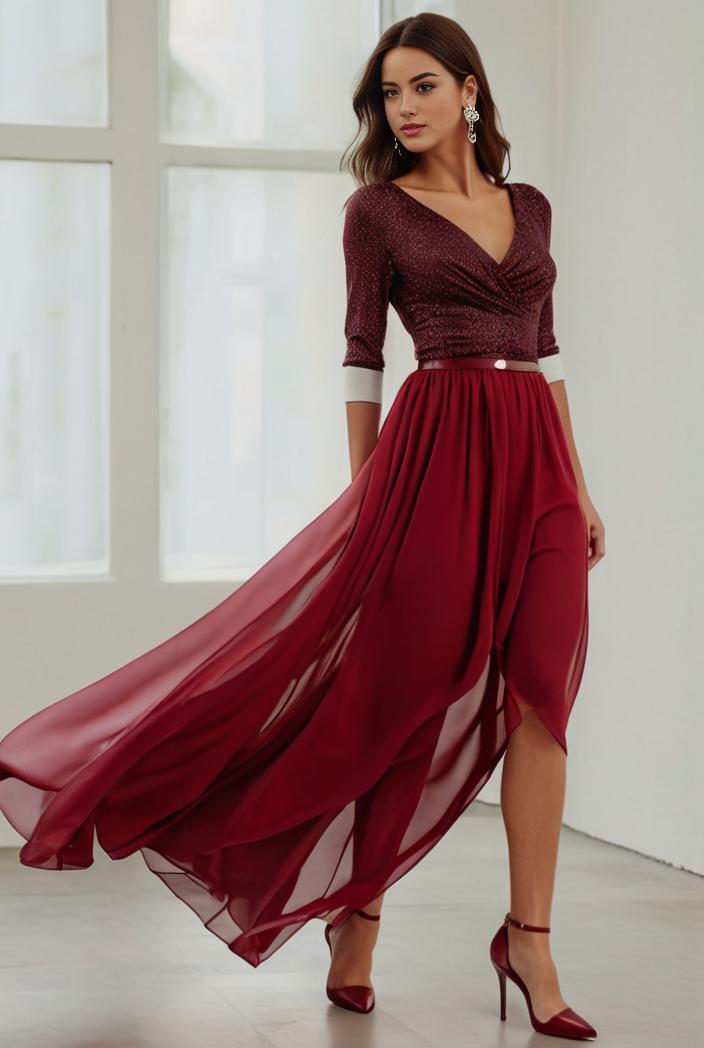3 4 sleeve sheer sequin stripe high low hem evening dress 138742