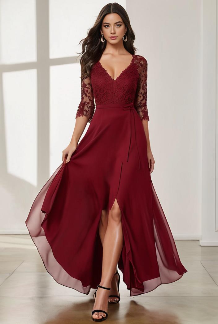 3 4 sleeve sheer sequin stripe high low hem evening dress 138743