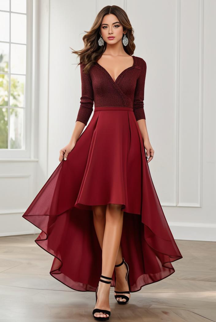 3 4 sleeve sheer sequin stripe high low hem evening dress 138747