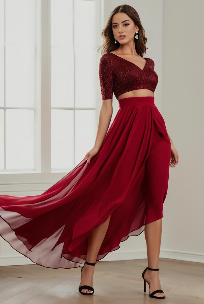 3 4 sleeve sheer sequin stripe high low hem evening dress 138760