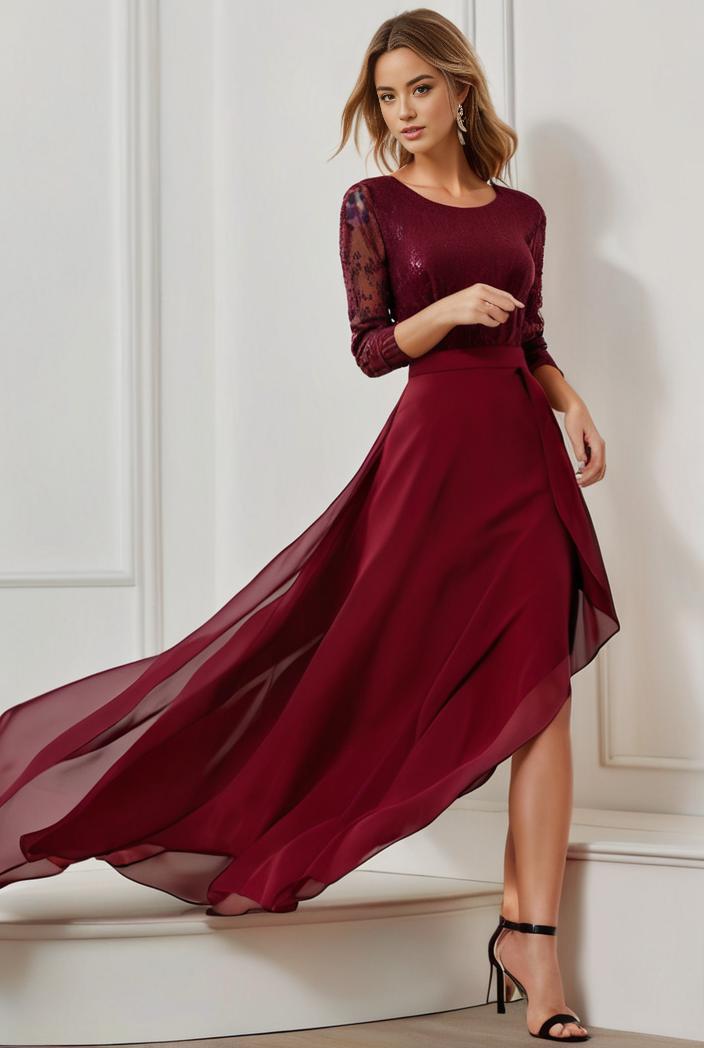 3 4 sleeve sheer sequin stripe high low hem evening dress 138761