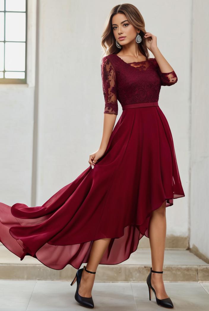 3 4 sleeve sheer sequin stripe high low hem evening dress 138763