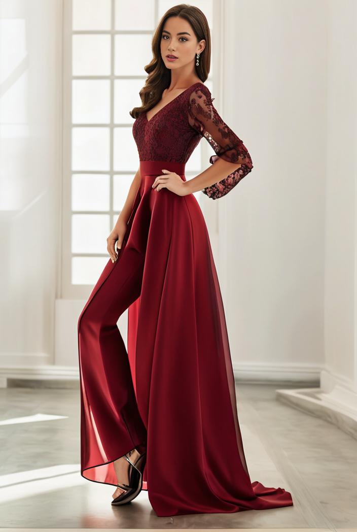 3 4 sleeve sheer sequin stripe high low hem evening dress 138770