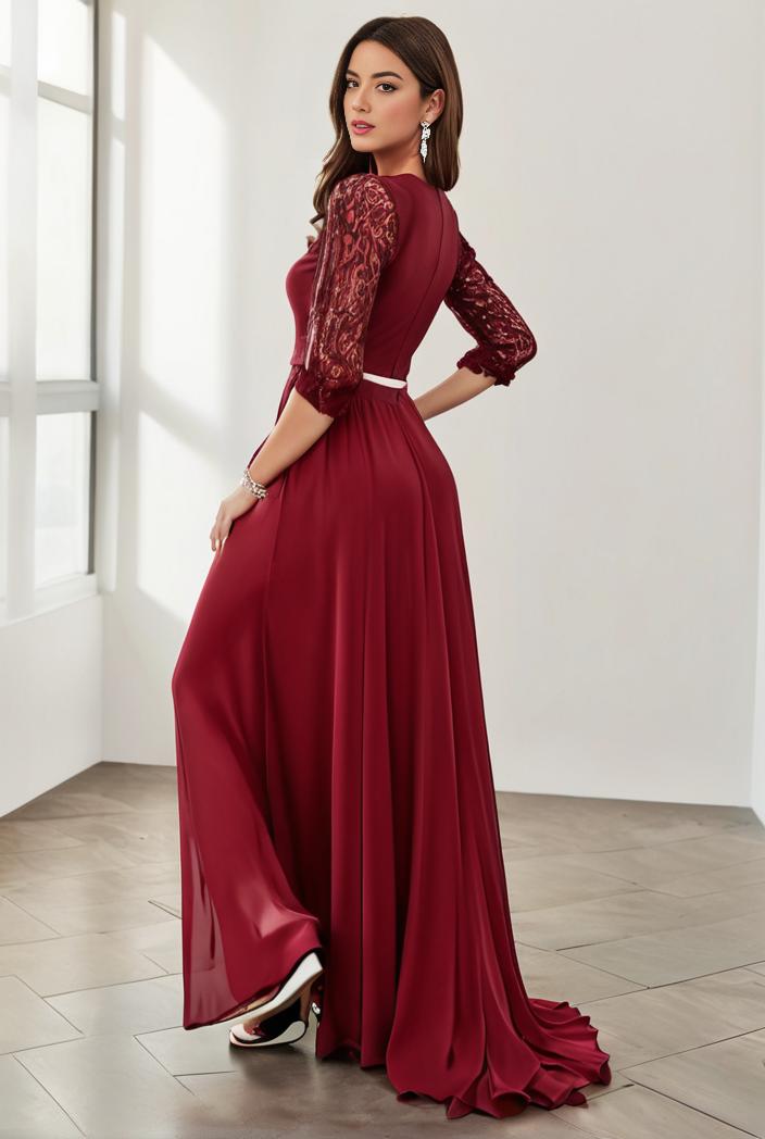 3 4 sleeve sheer sequin stripe high low hem evening dress 138771