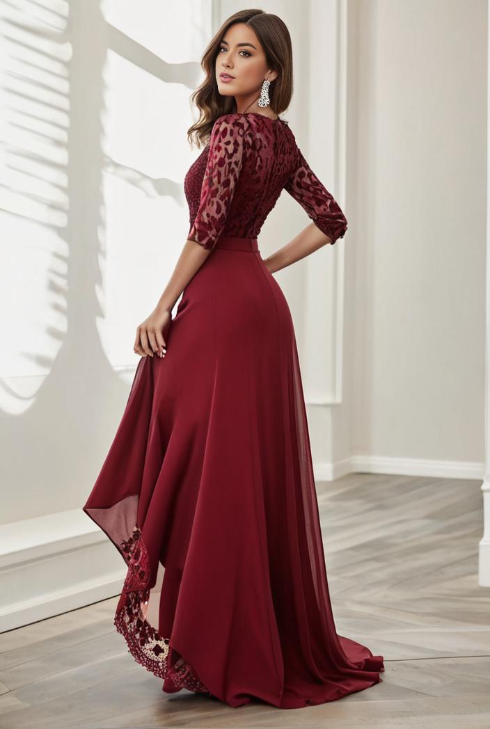 3 4 sleeve sheer sequin stripe high low hem evening dress 138772