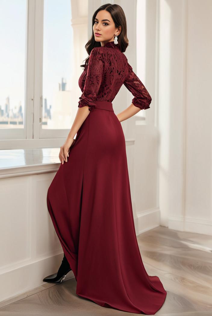 3 4 sleeve sheer sequin stripe high low hem evening dress 138773
