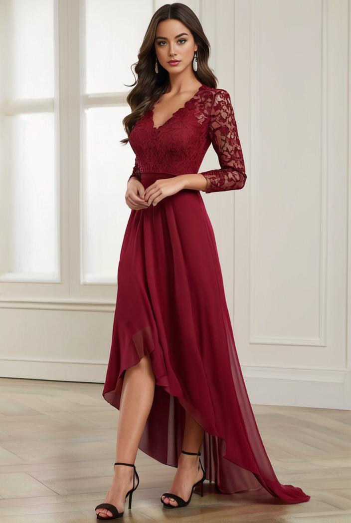 3 4 sleeve sheer sequin stripe high low hem evening dress 138775