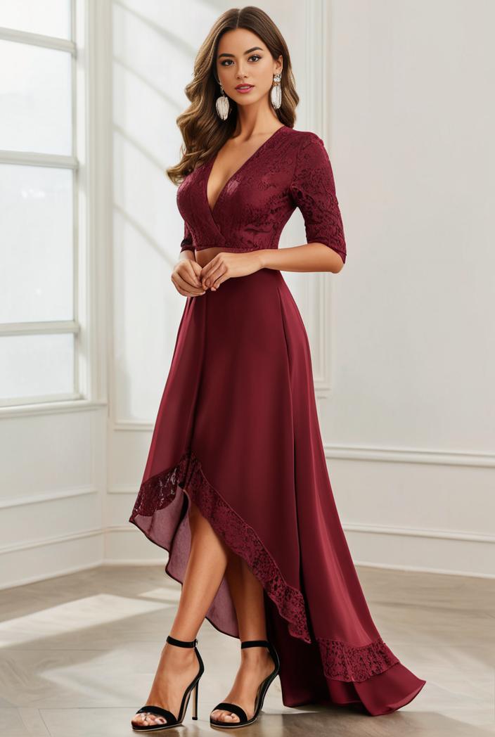 3 4 sleeve sheer sequin stripe high low hem evening dress 138777