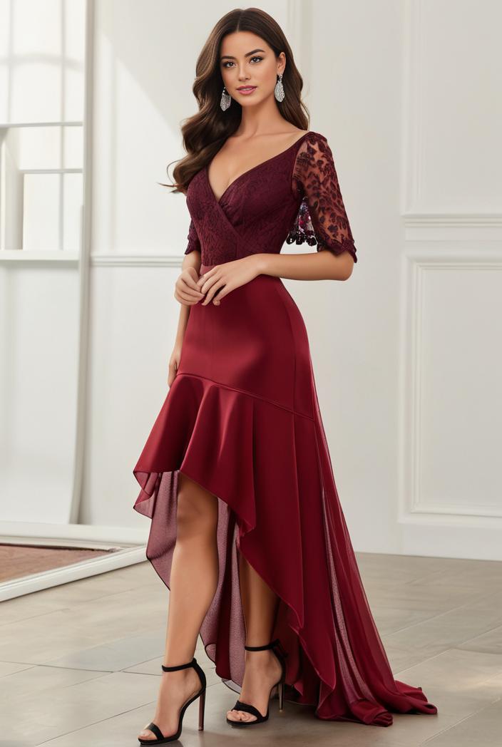 3 4 sleeve sheer sequin stripe high low hem evening dress 138779