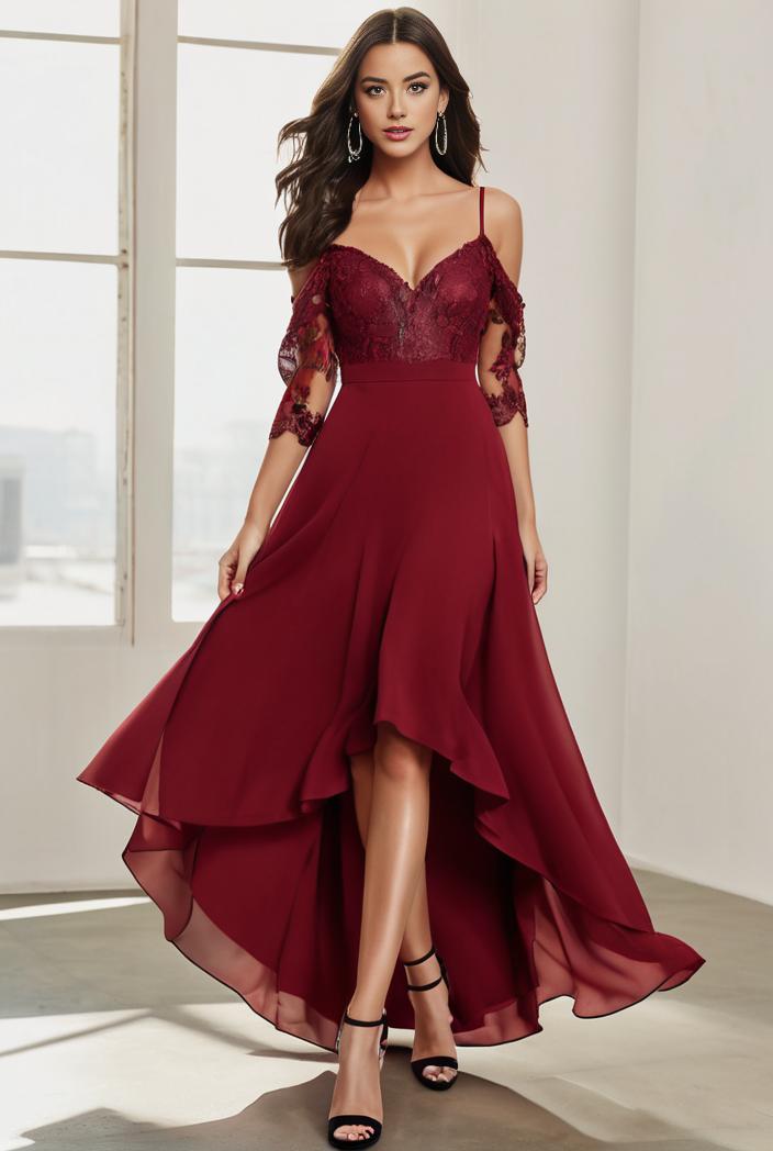 3 4 sleeve sheer sequin stripe high low hem evening dress 138786