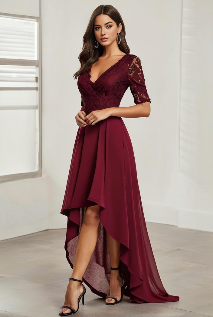 3 4 sleeve sheer sequin stripe high low hem evening dress 139320
