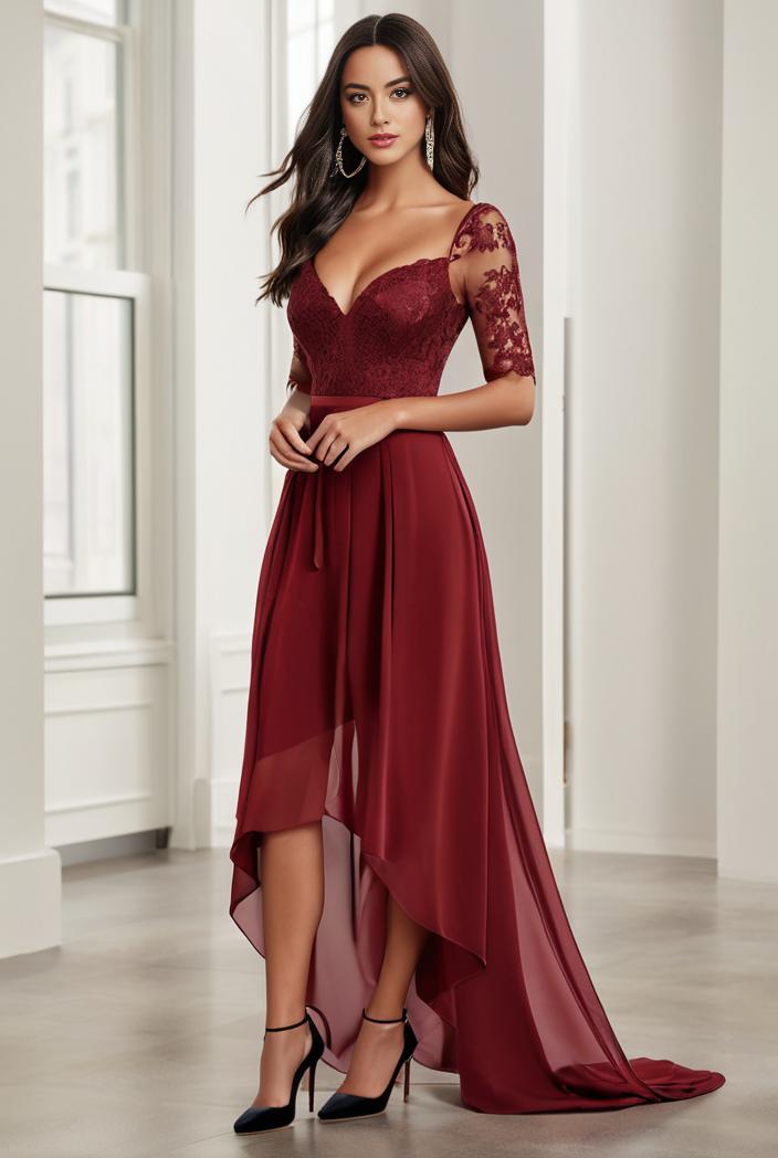 3 4 sleeve sheer sequin stripe high low hem evening dress 139321