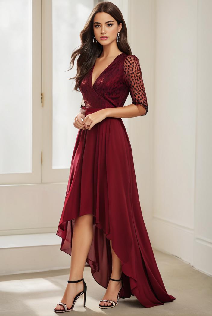 3 4 sleeve sheer sequin stripe high low hem evening dress 139323