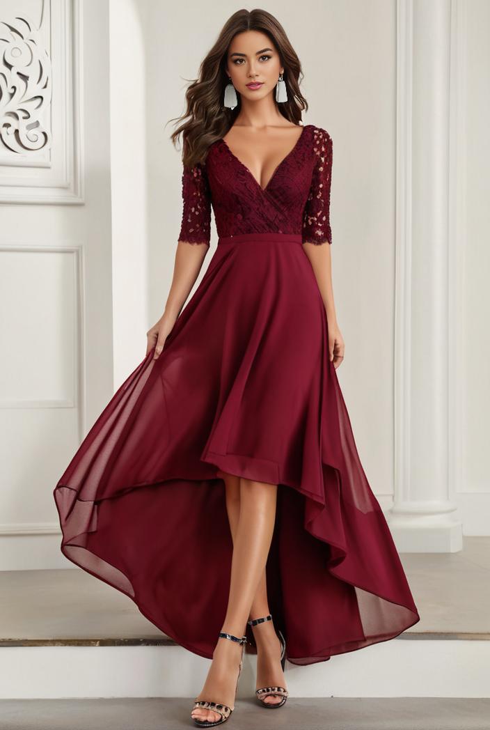 3 4 sleeve sheer sequin stripe high low hem evening dress 139336
