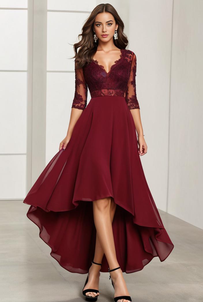 3 4 sleeve sheer sequin stripe high low hem evening dress 139341