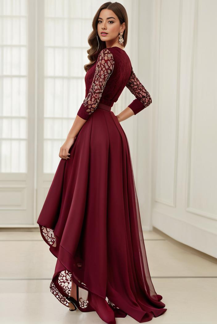 3 4 sleeve sheer sequin stripe high low hem evening dress 139342