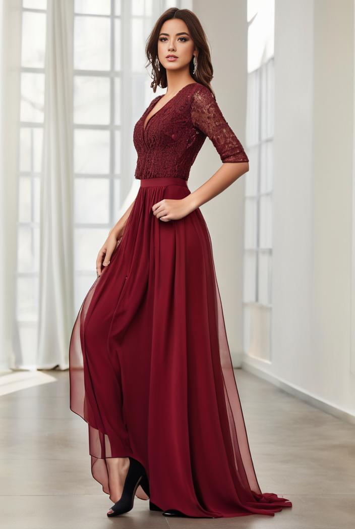 3 4 sleeve sheer sequin stripe high low hem evening dress 139344