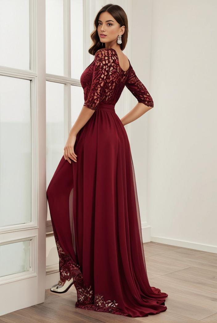 3 4 sleeve sheer sequin stripe high low hem evening dress 139345