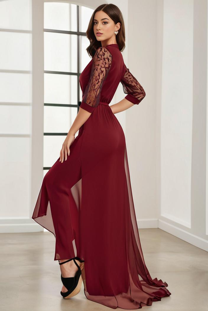3 4 sleeve sheer sequin stripe high low hem evening dress 139346