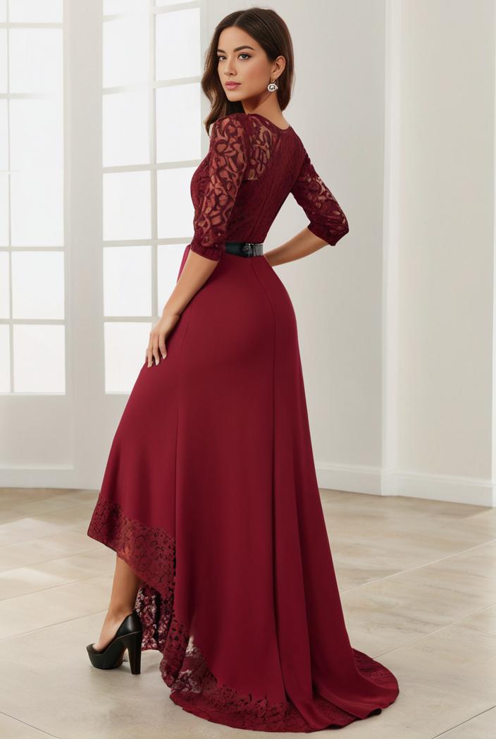 3 4 sleeve sheer sequin stripe high low hem evening dress 139347