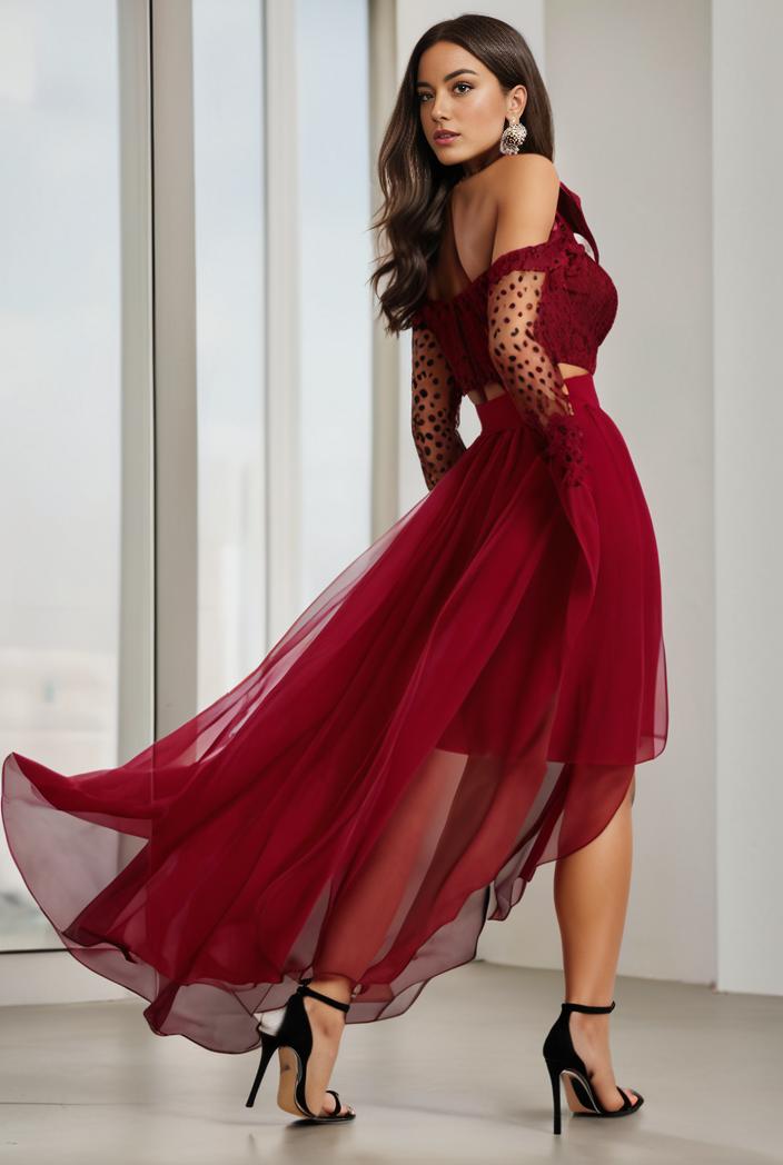 3 4 sleeve sheer sequin stripe high low hem evening dress 139354
