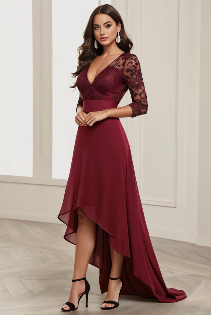 3 4 sleeve sheer sequin stripe high low hem evening dress 139373