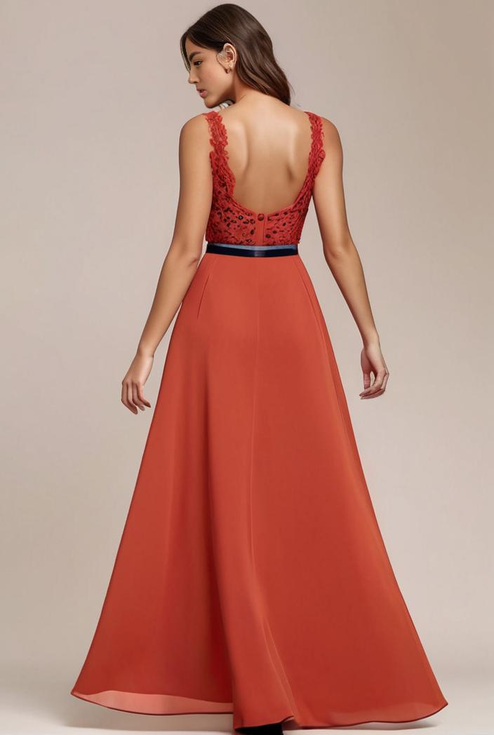 convertible chiffon lace open back spaghetti straps bridesmaid dress 141718