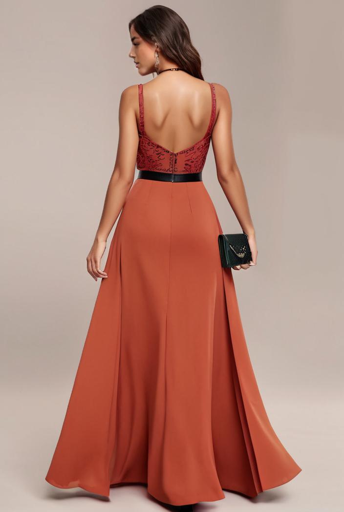convertible chiffon lace open back spaghetti straps bridesmaid dress 141726